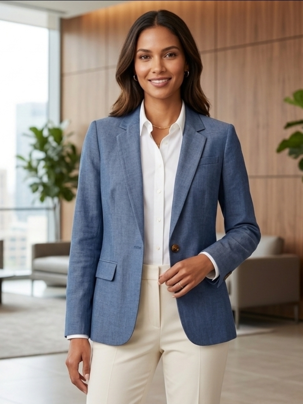 Banana Republic Women's Light Blue Single-Button Blazer Silk Blend